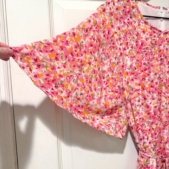 NWT CeCe Spring Breakers Pink Floral Flutter Sleeve Skater Tie Waist Dress XL - Picture 12 of 16